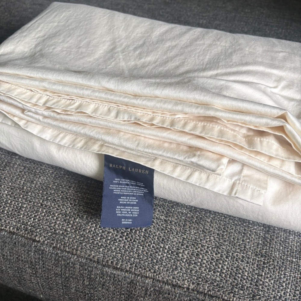 Ralph Lauren Home Hemstitched Cotton King Size Flat Sheet Ivory Luxury
